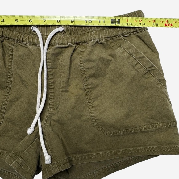 PACT Woven Twill Drawstring 3” Shorts Size S Organic Cotton Green Pockets - Picture 6 of 11